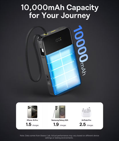 Vanjska baterija Baseus EnerFill Bipow2 Pro, 10000mAh, 22.5W, QC + PD, 1 x USB-A - 2 x USB-C, Crna E0027600