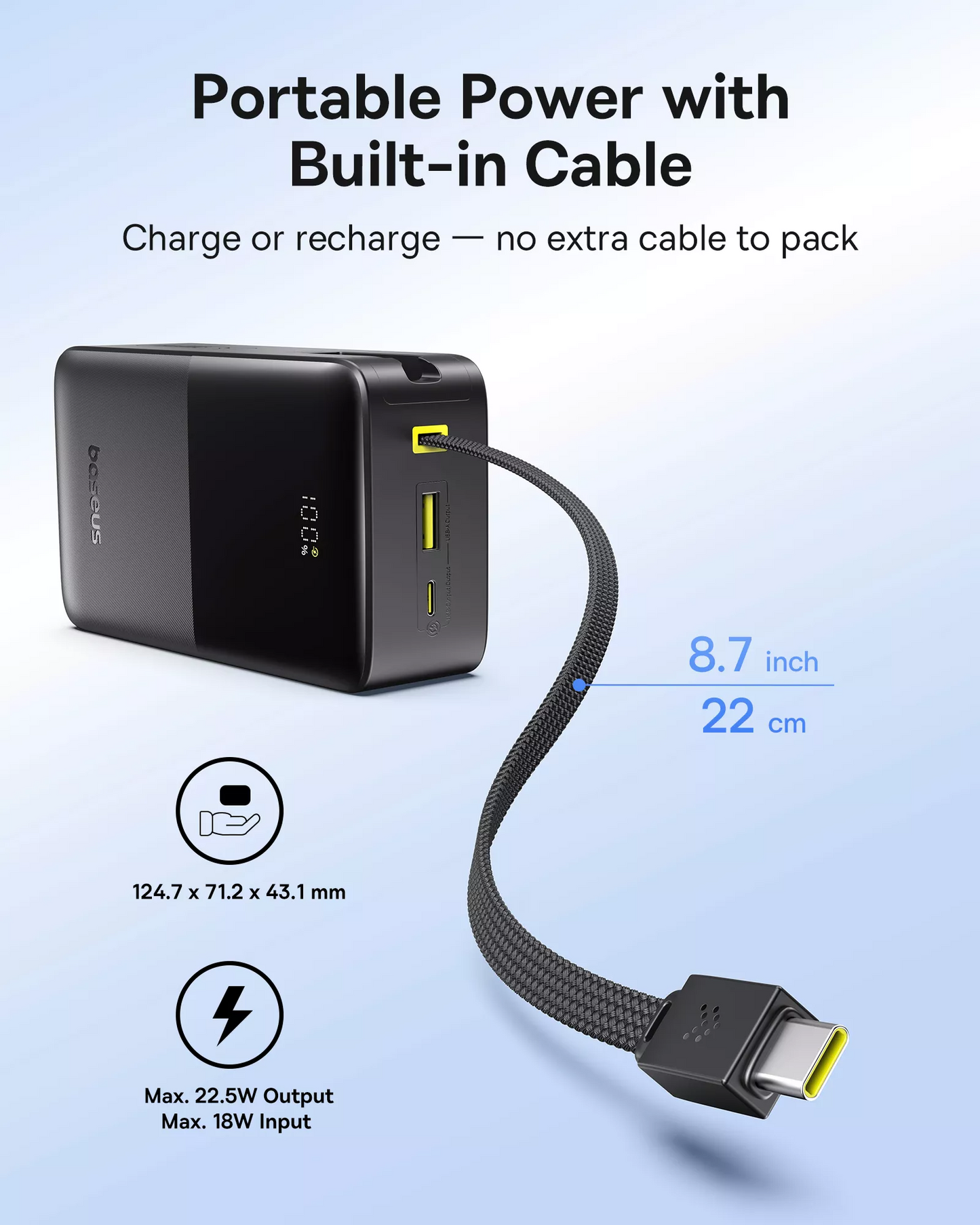 Vanjska baterija Baseus EnerFill Bipow2 Pro, 30000mAh, 22.5W, QC + PD, 1 x USB-A - 2 x USB-C, Crna E0028100