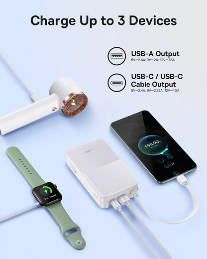 Vanjska baterija Baseus EnerFill Bipow2 Pro, 20000mAh, 22.5W, QC + PD, 1 x USB-A - 2 x USB-C, Bijela E0027700
