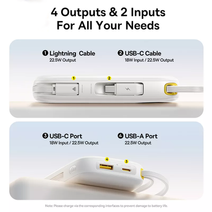 Vanjska baterija Baseus EnerFill FC31, 10000mAh, 22.5W, QC + PD, 1 x Lightning - 1 x USB-A - 2 x USB-C, Bijela P10082106213-00