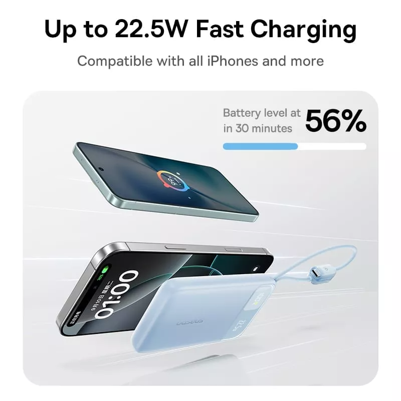 Vanjska baterija Baseus EnerFill FC11, 10000mAh, 22.5W, QC + PD, 1 x Lightning - 1 x USB-A - 2 x USB-C, Crna E0027R04