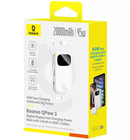Vanjska baterija Baseus EnerFill FC31 Qpow 3, 20000mAh, 45W, QC + PD, 1 x USB-A - 3 x USB-C, Bijela P10082105213-00
