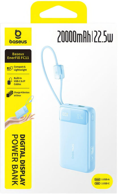 Vanjska baterija Baseus EnerFill FC11, 20000mAh, 22.5W, QC + PD, 1 x Lightning - 1 x USB-A - 2 x USB-C, Plava E0027S06