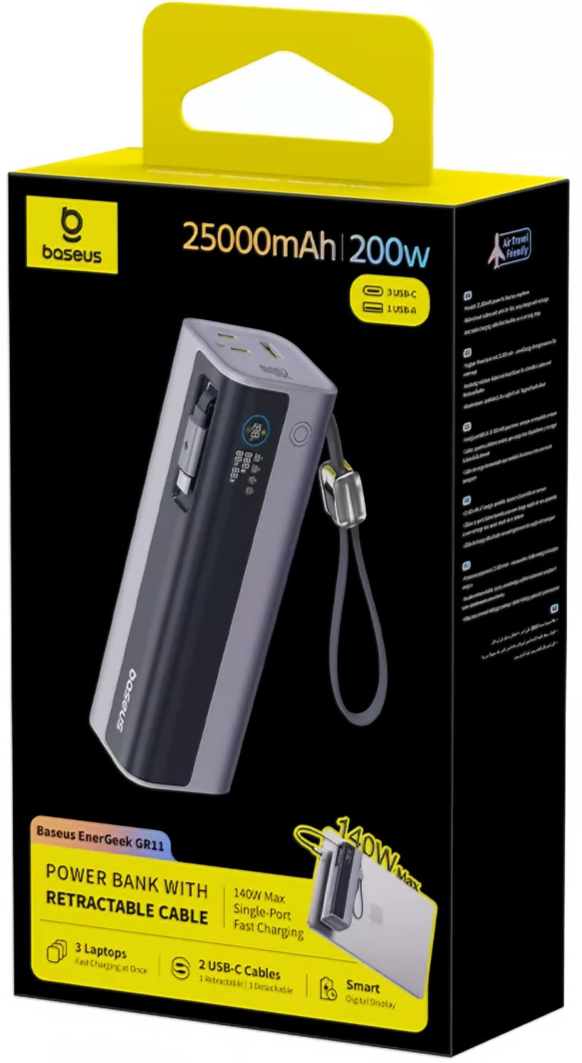 Vanjska baterija Baseus EnerGeek GR11, 25000mAh, 200W, QC + PD, 1 x USB-A - 3 x USB-C, Siva E0028Q00