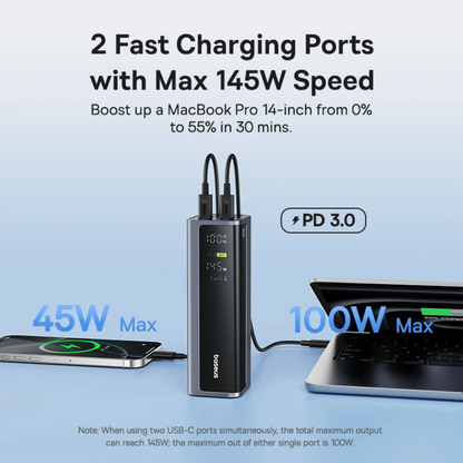 Vanjska baterija Baseus EnerGeek GP12, 20800mAh, 145W, QC + PD, 2 x USB-A - 2 x USB-C, Siva P10082109813-00