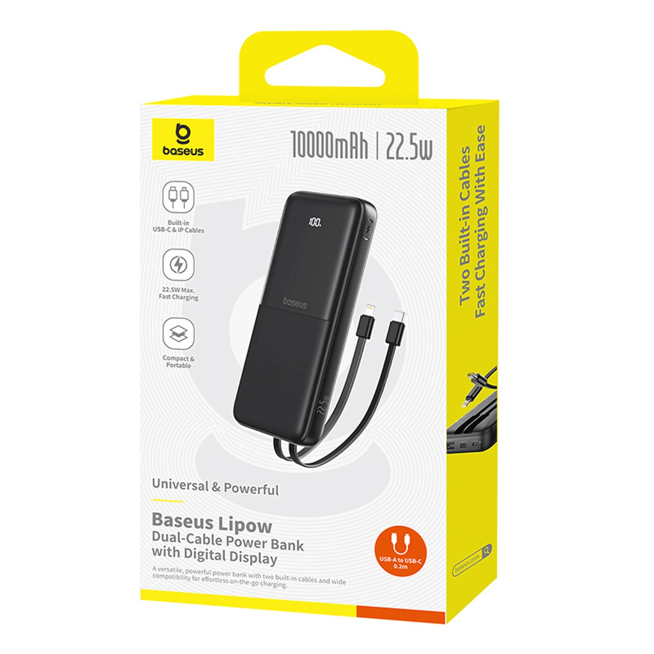 Vanjska baterija Baseus Lipow, 10000mAh, 22.5W, QC + PD, 1 x Lightning - 1 x USB-A - 2 x USB-C, Crna P10079101123-00