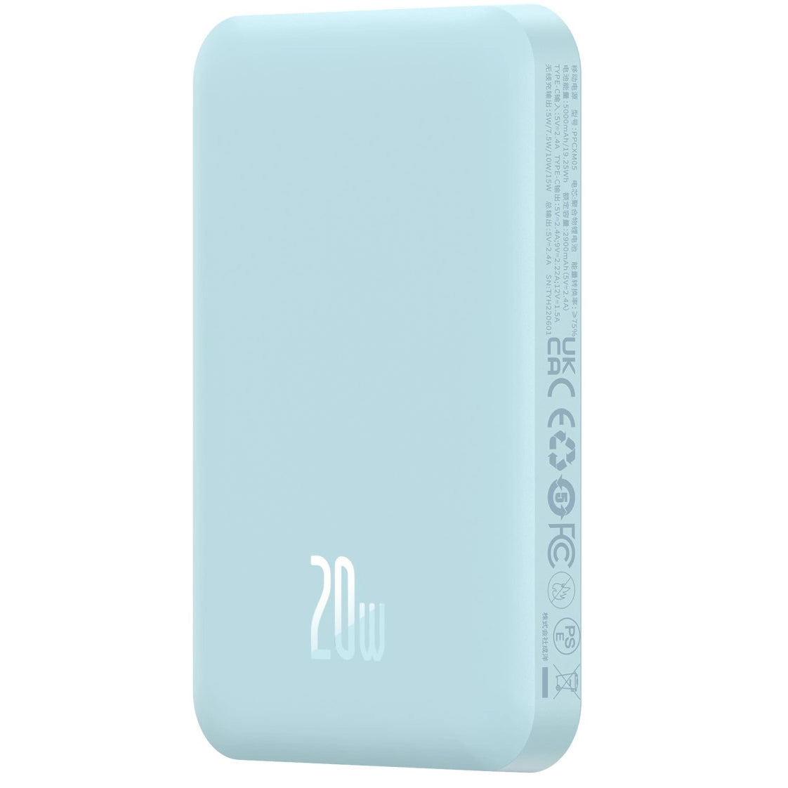 Vanjska baterija Wireless Baseus Magnetic Mini, 5000mAh, 20W, PD + FQI, 1 x QI - 1 x USB-C, Plava P10022107313-00