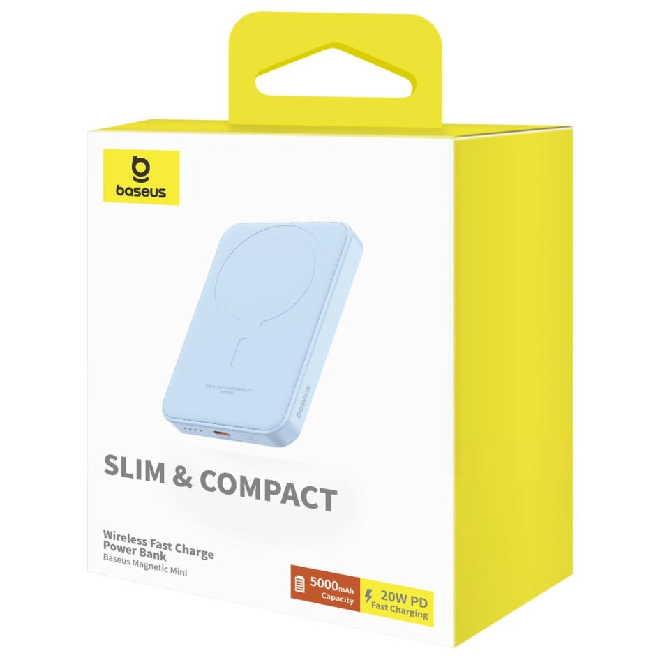 Vanjska baterija Wireless Baseus Magnetic Mini, 5000mAh, 20W, PD + FQI, 1 x QI - 1 x USB-C, Plava P10022107313-00