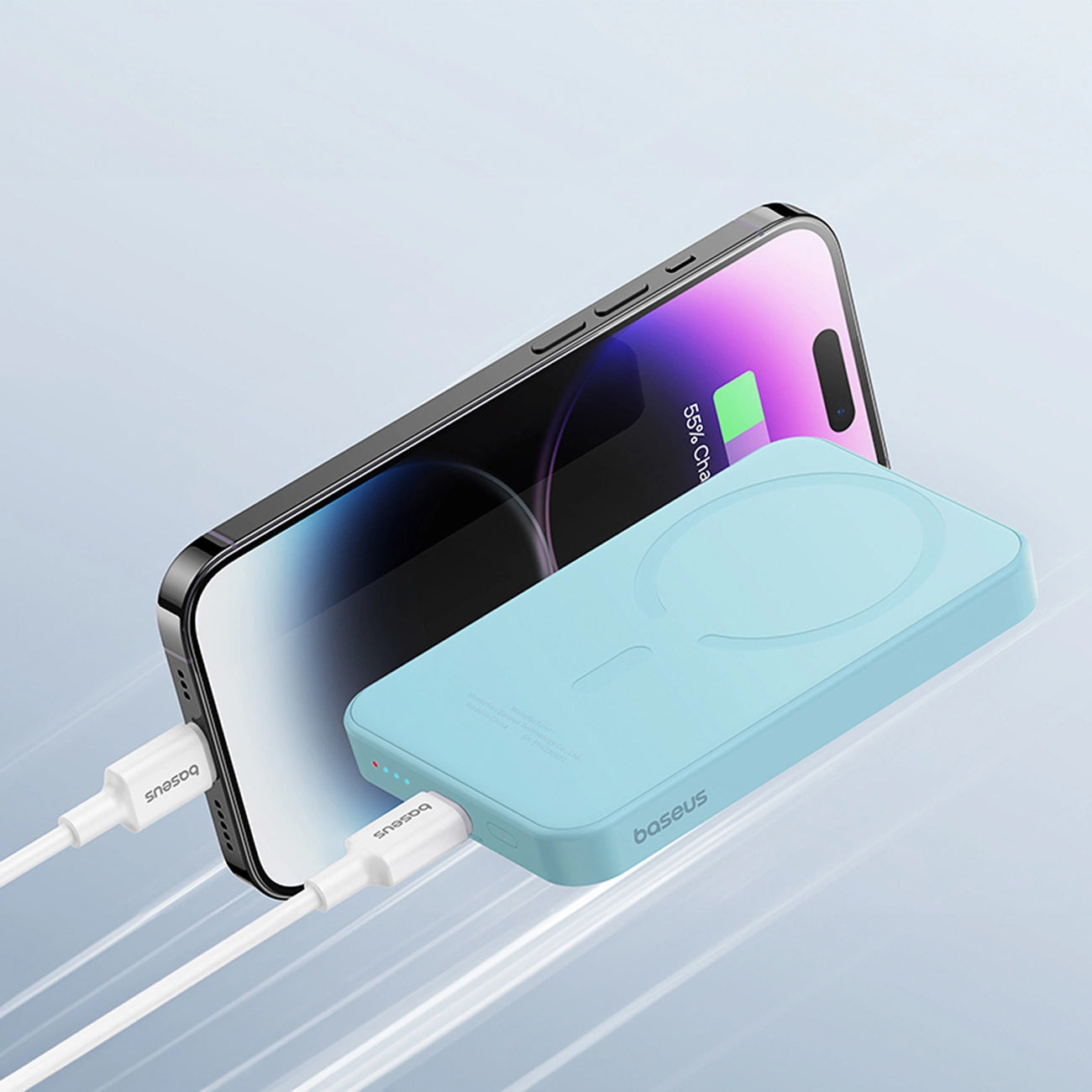 Vanjska baterija Wireless Baseus Magnetic Mini, 5000mAh, 20W, PD + FQI, 1 x QI - 1 x USB-C, Plava P10022107313-00