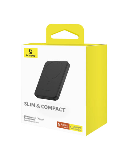 Vanjska baterija bežična Baseus Magnetic Mini, 5000mAh, 20W, PD + FQI, 1 x QI - 1 x USB-C, crna P10022107113-00