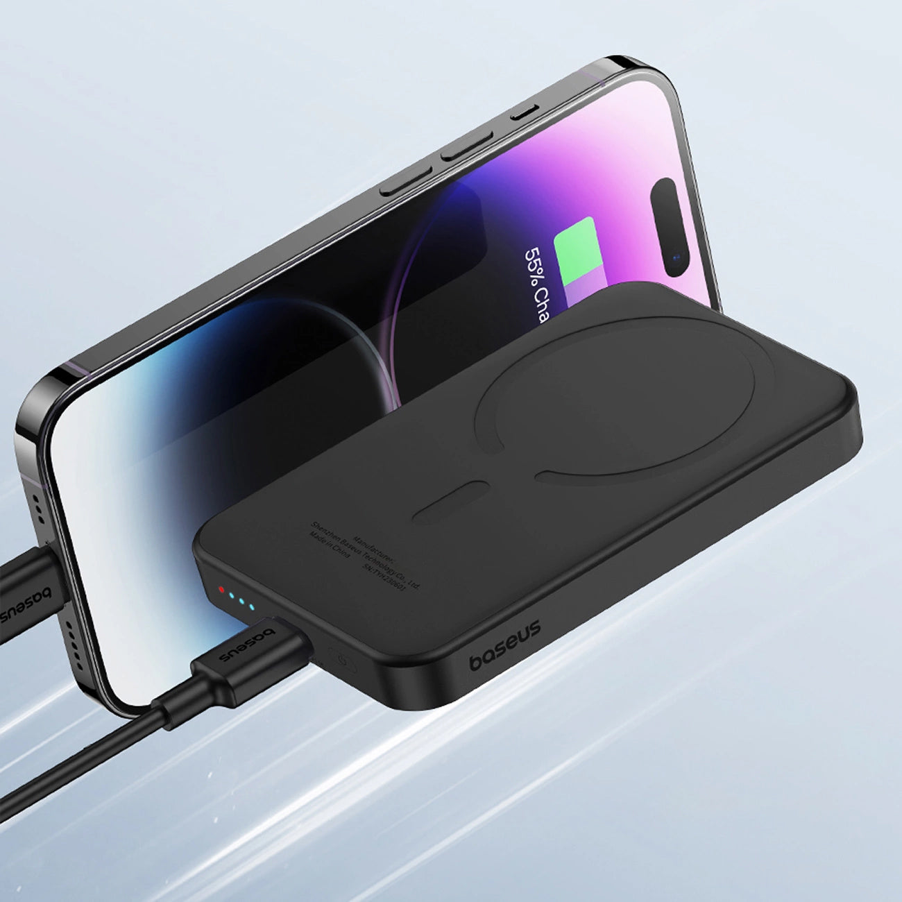 Vanjska baterija bežična Baseus Magnetic Mini, 5000mAh, 20W, PD + FQI, 1 x QI - 1 x USB-C, crna P10022107113-00