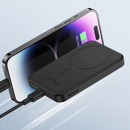 Vanjska baterija bežična Baseus Magnetic Mini, 5000mAh, 20W, PD + FQI, 1 x QI - 1 x USB-C, crna P10022107113-00