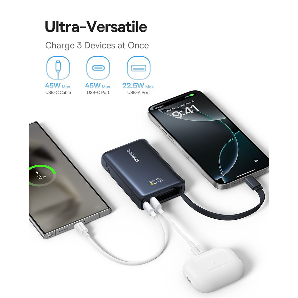 Vanjska baterija Baseus PicoGo, 10000mAh, 45W, QC + PD, 1 x USB-A - 2 x USB-C, Crna P10076803123-00