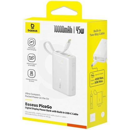 Vanjska baterija Baseus PicoGo, 10000mAh, 45W, QC + PD, 1 x USB-A - 2 x USB-C, Bijela P10076803213-00