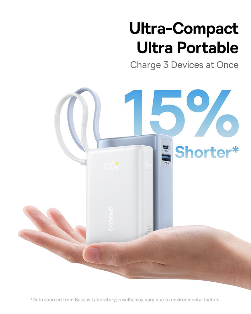 Vanjska baterija Baseus PicoGo, 10000mAh, 45W, QC + PD, 1 x USB-A - 2 x USB-C, Bijela P10076803213-00