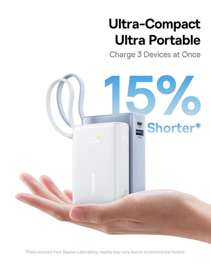 Vanjska baterija Baseus PicoGo, 10000mAh, 45W, QC + PD, 1 x USB-A - 2 x USB-C, Bijela P10076803213-00