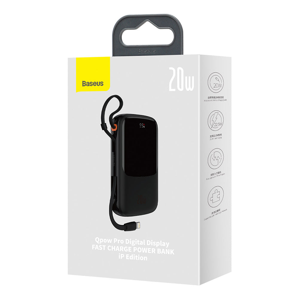 Vanjska baterija Baseus Qpow Pro, 20000mAh, 20W, QC + PD, 1 x Lightning - 1 x USB-A - 1 x USB-C, Crna PPQD040001
