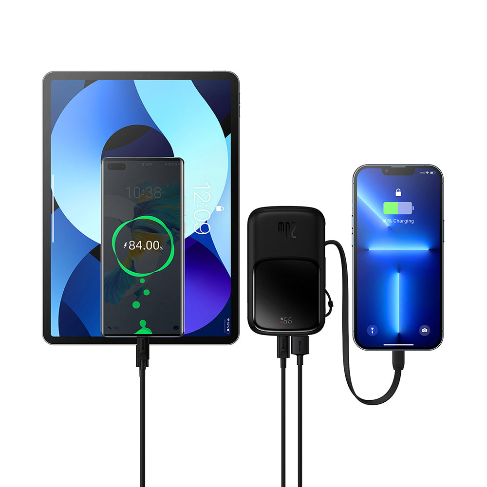 Vanjska baterija Baseus Qpow Pro, 20000mAh, 20W, QC + PD, 1 x Lightning - 1 x USB-A - 1 x USB-C, Crna PPQD040001