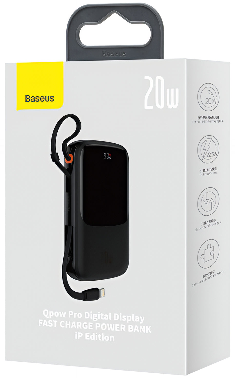 Vanjska baterija Baseus Qpow Pro, 20000mAh, 20W, QC + PD, 1 x Lightning - 1 x USB-A - 1 x USB-C, Crna PPQD060201