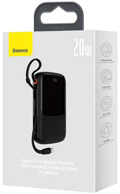 Vanjska baterija Baseus Qpow Pro, 20000mAh, 20W, QC + PD, 1 x Lightning - 1 x USB-A - 1 x USB-C, Crna PPQD060201