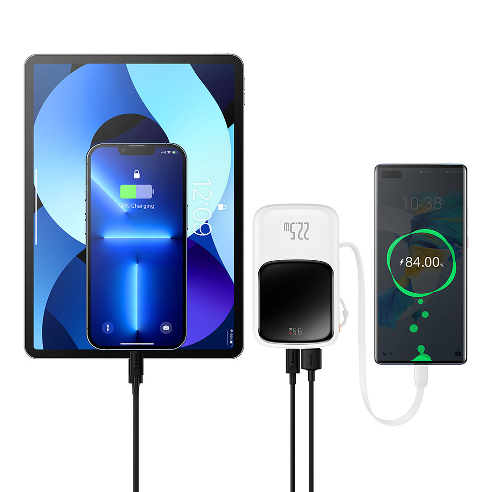 Vanjska baterija Baseus Qpow Pro, 10000mAh, 22.5W, QC + PD, 1 x USB-A - 2 x USB-C, Bijela PPQD020102