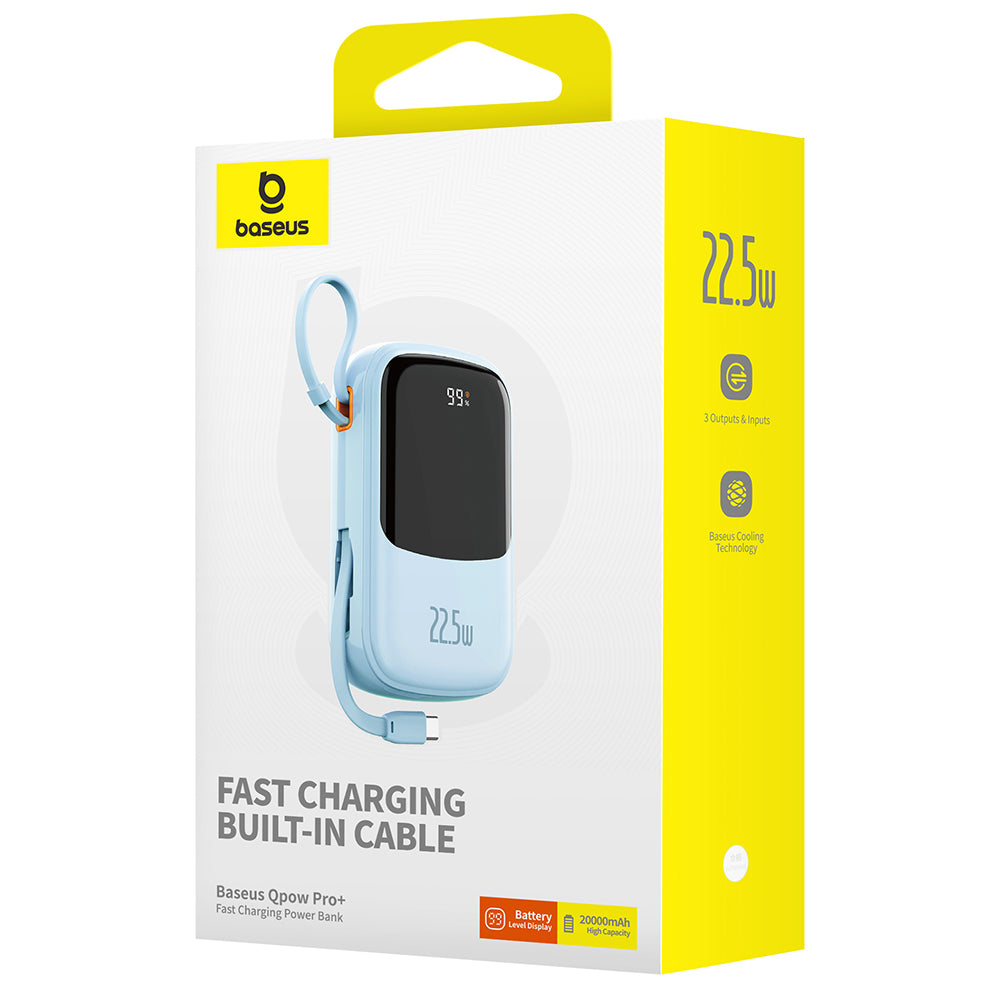 Vanjska baterija Baseus Qpow Pro+, 20000mAh, 22.5W, QC + PD, 1 x USB-A - 2 x USB-C, Plava P10067103313-00