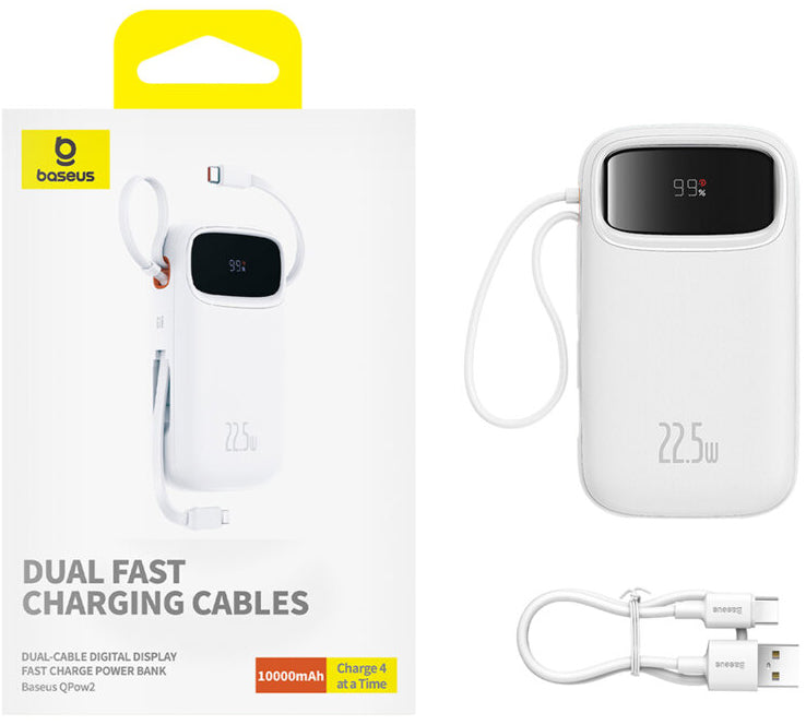 Vanjska baterija Baseus Qpow2, 10000mAh, 22.5W, QC + PD, 1 x Lightning - 1 x USB-A - 2 x USB-C, Bijela P10055003223-00