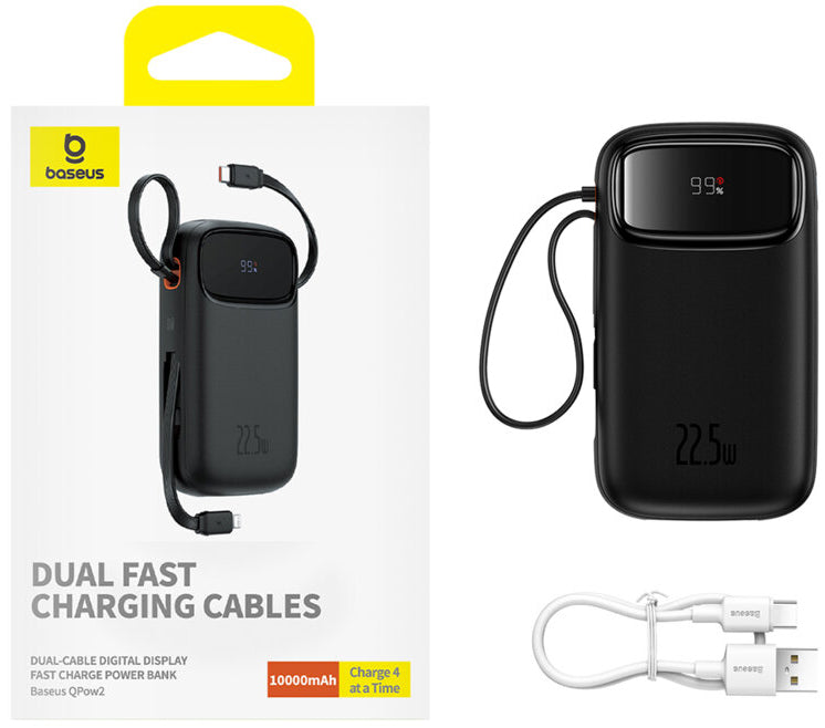 Vanjska baterija Baseus Qpow2, 10000mAh, 22.5W, QC + PD, 1 x Lightning - 1 x USB-A - 2 x USB-C, Crna P10055003113-00