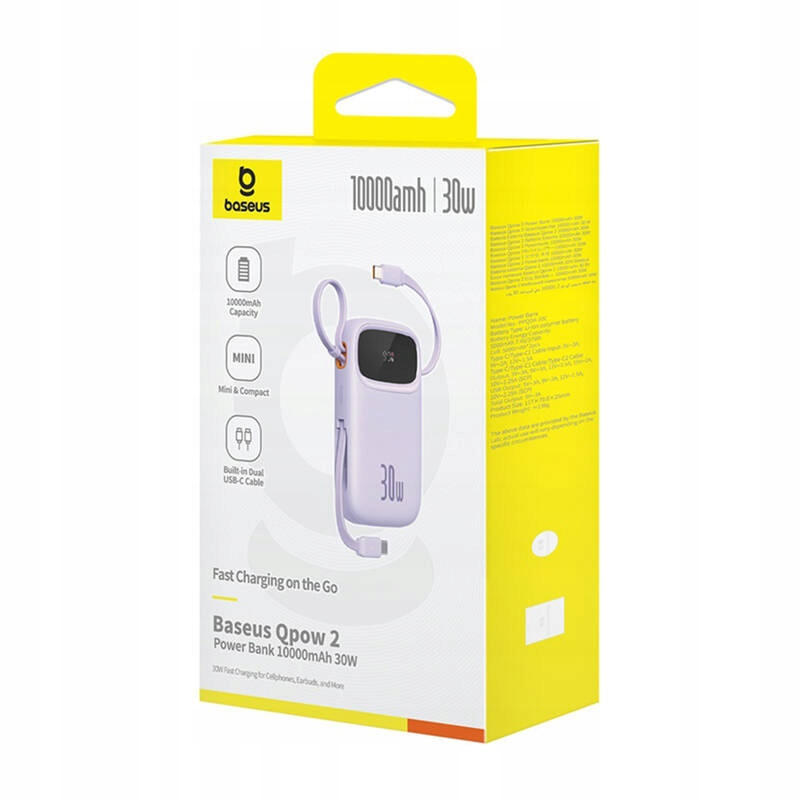 Vanjska baterija Baseus Qpow2, 10000mAh, 30W, QC + PD, 1 x USB-A - 3 x USB-C, Ljubičasta P10055008513-00