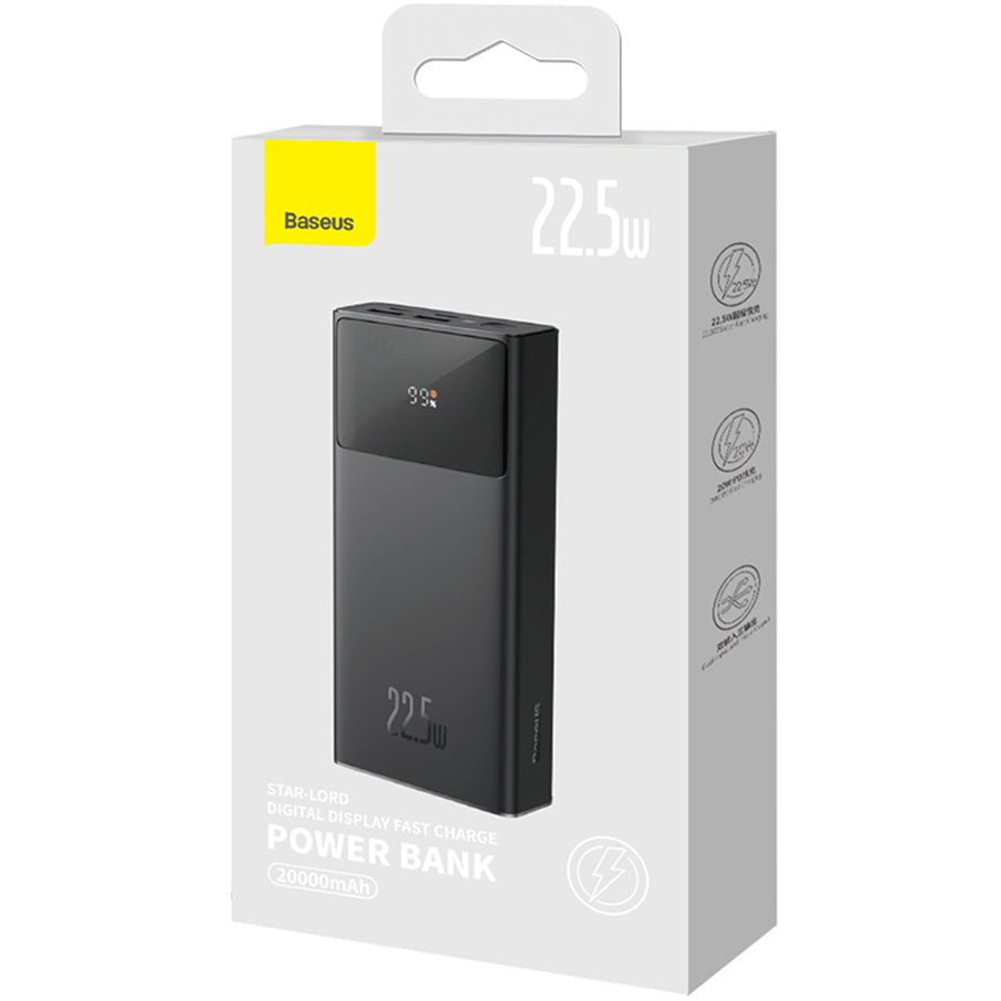 Vanjska baterija Baseus Star Lord, 20000mAh, 22.5W, QC + PD, 1 x USB-C - 2 x USB-A, Crna PPXJ080001