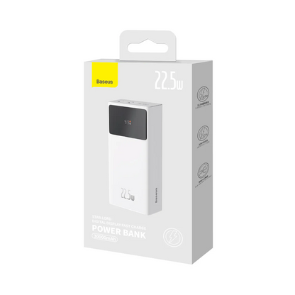 Vanjska baterija Baseus Star Lord, 30000mAh, 22.5W, QC + PD, 1 x USB-C - 2 x USB-A, Bijela PPXJ080102