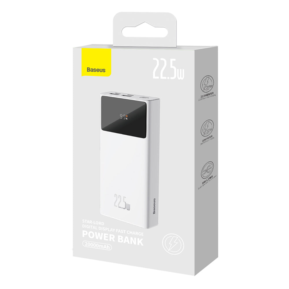 Prijenosna baterija Baseus Star Lord, 20000mAh, 22.5W, QC + PD, 1 x USB-C - 2 x USB-A, Bijela PPXJ080002