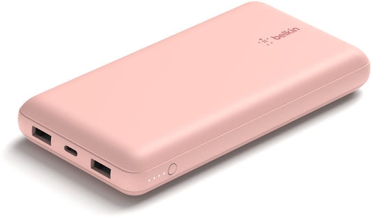 Vanjska baterija Belkin BoostCharge, 20000mAh, 15W, 1 x USB-C - 2 x USB-A, Ružičasto zlatna BPB012btRG