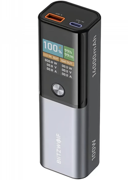Vanjska baterija BlitzWolf BW-P23, 14000mAh, 100W, QC + PD, 1 x USB-A - 1 x USB-C, Siva