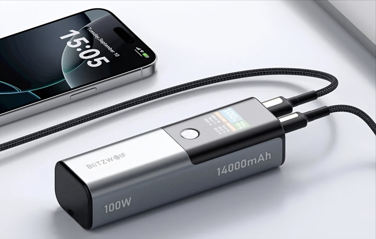 Vanjska baterija BlitzWolf BW-P23, 14000mAh, 100W, QC + PD, 1 x USB-A - 1 x USB-C, Siva