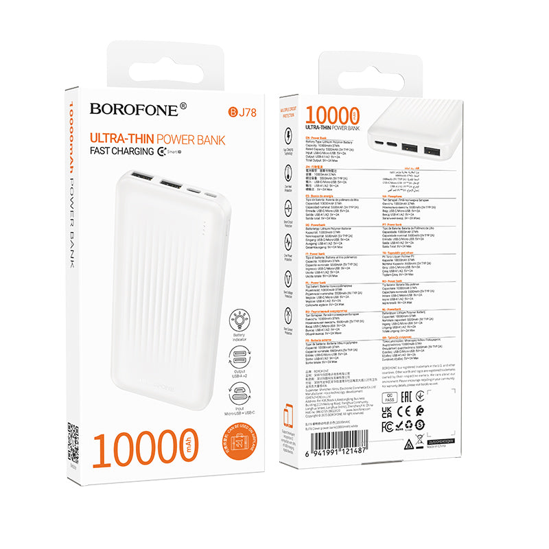 Vanjska baterija Borofone BJ78 Clever, 10000mAh, 10W, 2 x USB-A, Bijela
