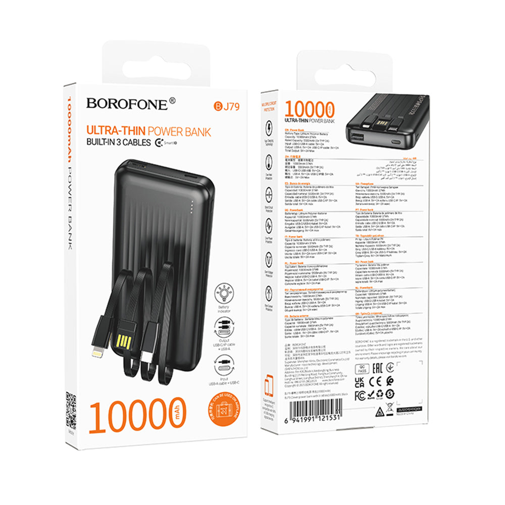 Vanjska baterija Borofone BJ79 Clever, 10000mAh, 10W, 1 x Lightning - 1 x USB-A - 1 x USB-C, Crna