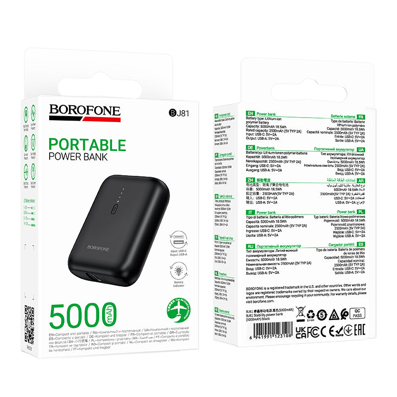 Vanjska baterija Borofone BJ81 Stability, 5000mAh, 10W, 1 x USB-A, Crna