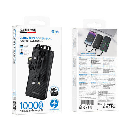 Vanjska baterija Borofone BJ84 Smooth, 10000mAh, 10W, 1 x Lightning - 1 x microUSB - 1 x USB-A - 1 x USB-C, Crna