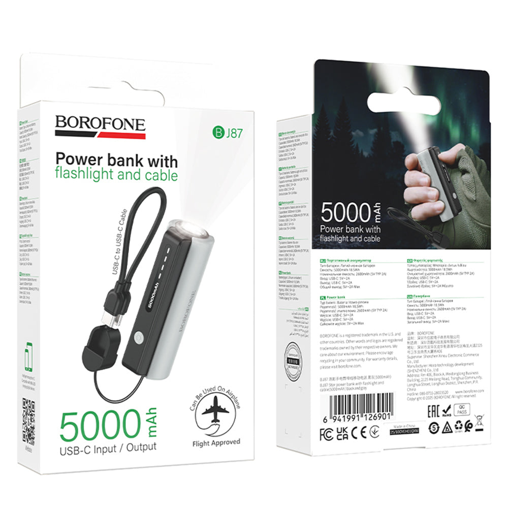 Vanjska baterija Borofone BJ87 Star, 5000mAh, 10W, 1 x USB-C, Siva