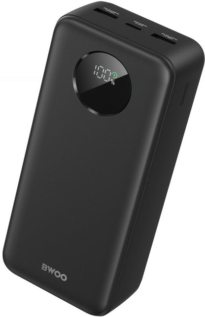 Vanjska baterija BWOO BO-P64, 30000mAh, 22.5W, QC + PD, 1 x USB-C - 2 x USB-A, Crna
