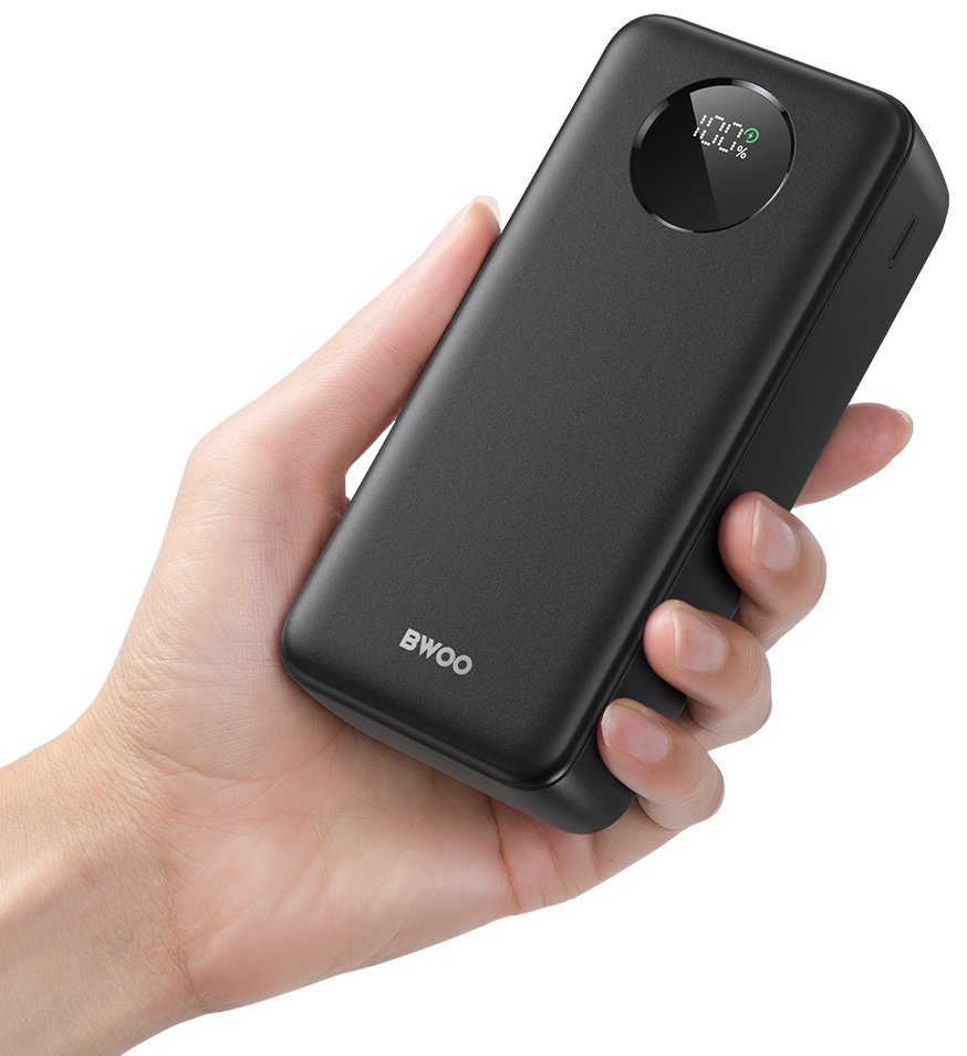 Vanjska baterija BWOO BO-P64, 30000mAh, 22.5W, QC + PD, 1 x USB-C - 2 x USB-A, Crna