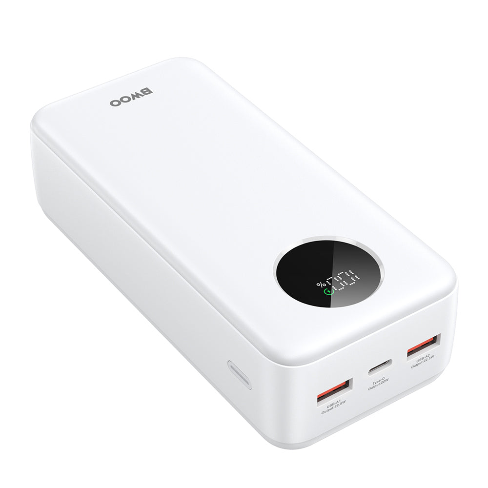 Vanjska baterija BWOO BO-P64, 30000mAh, 22.5W, QC + PD, 1 x USB-C - 2 x USB-A, Bijela