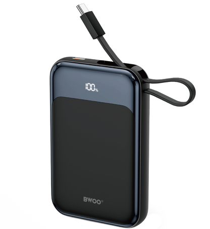 Bežična vanjska baterija BWOO BO-P80, 10000mAh, 22.5W, PD + FQI, 1 x QI - 2 x USB-C, Crna