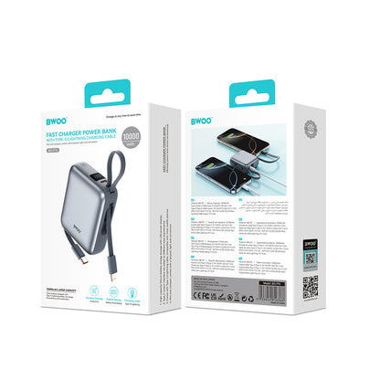 Vanjska baterija BWOO BO-P74, 10000mAh, 22.5W, PD, 1 x Lightning - 2 x USB-C, Crna