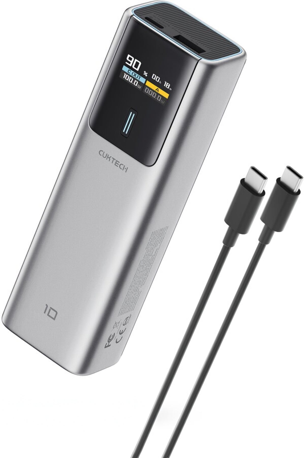 Vanjska baterija Cuktech, 10000mAh, 150W, QC + PD, 1 x USB-A - 1 x USB-C, Siva CKPB100PGLBK