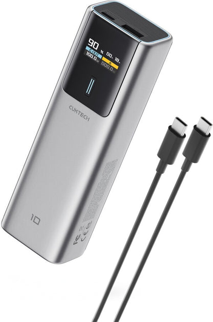 Vanjska baterija Cuktech, 10000mAh, 150W, QC + PD, 1 x USB-A - 1 x USB-C, Siva CKPB100PGLBK