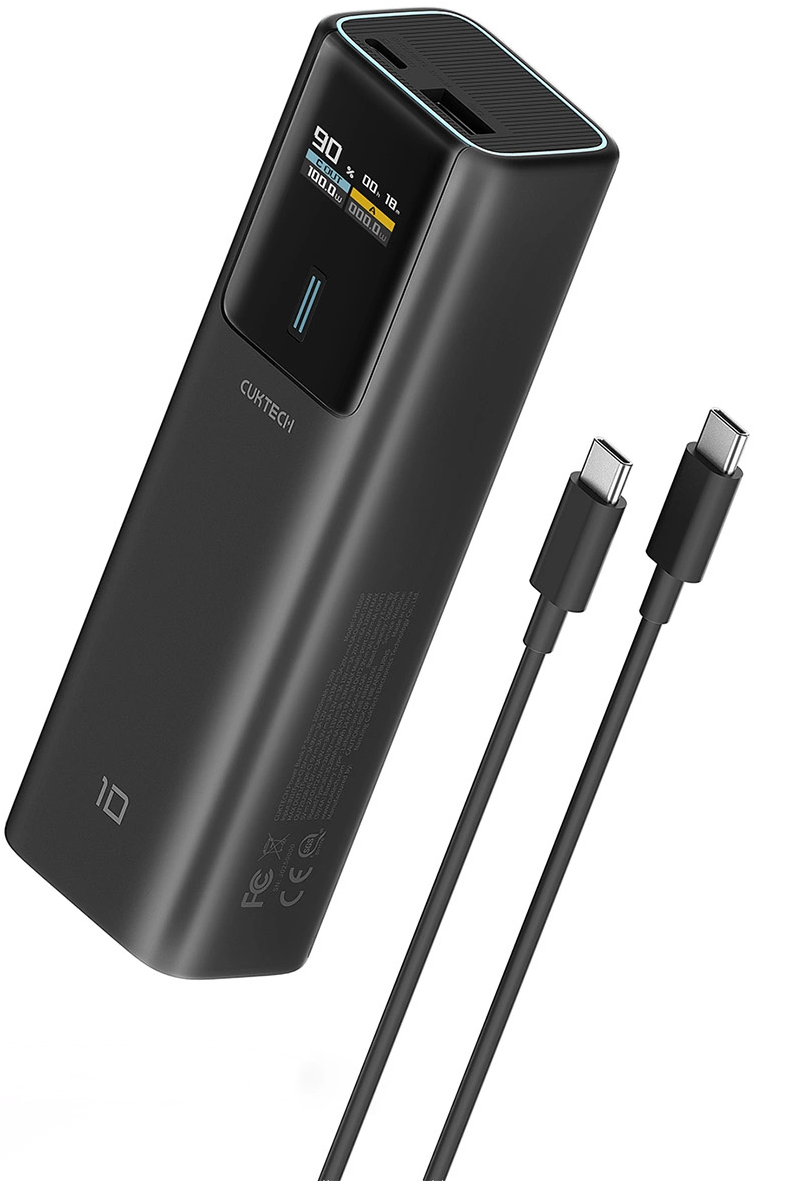 Vanjska baterija Cuktech, 10000mAh, 150W, QC + PD, 1 x USB-A - 1 x USB-C, Crna CKPB100PGLBL