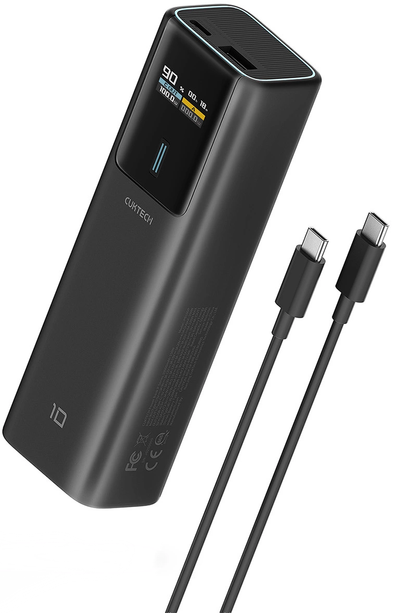 Vanjska baterija Cuktech, 10000mAh, 150W, QC + PD, 1 x USB-A - 1 x USB-C, Crna CKPB100PGLBL