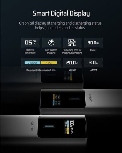 Vanjska baterija Cuktech, 10000mAh, 150W, QC + PD, 1 x USB-A - 1 x USB-C, Siva CKPB100PGLBK